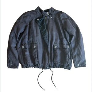 Free People Linen Blend Jacket light weight utility black grey bomber